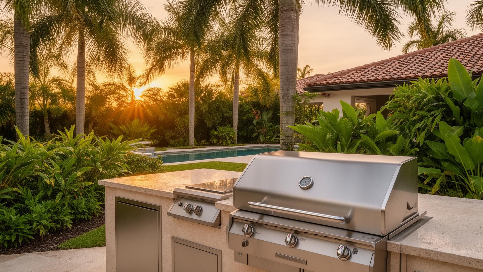 Clean stainless steel outdoor kitchen grill in the Tampa Bay area